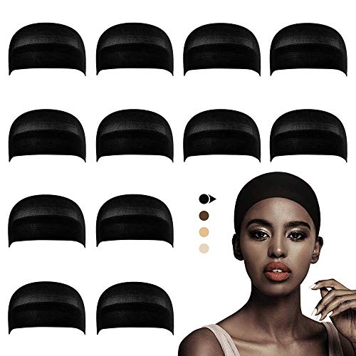 Dreamlover Black Stocking Wig Cap for Black Women, 12 Pieces