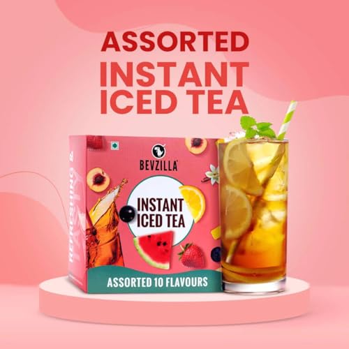 Image of Bevzilla Instant Iced Tea Mix (10 Flavours, 30g Each) | Perfect for Summer + 10 Instant Coffee Cubes with Date Palm Jaggery, 5 Flavours, No Sugar, No Preservatives (Pack of 3)