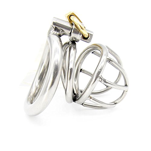 Happygo Male Chastity Device Hypoallergenic Stainless Steel Cock Cage Penis Ring S Size Virginity Lock Chastity Belt Adult Game Sex Toy (1.96 inch/ 5.0cm)