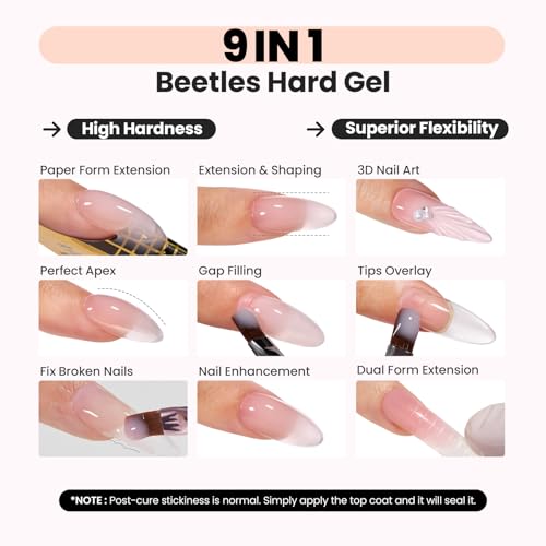Gelab cosmetics LLC Beetles HEMA-Free Hard Gel for Nails,0.5 oz 9 in 1 Pink Glitter Mini Size Hard Gel for Nail Extension & Strengthening Broken UV LED Lamp Cured Salon for Professional Nail Techs Women