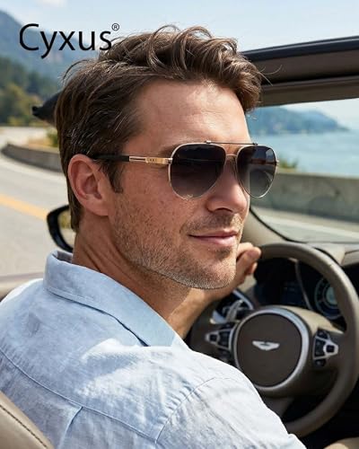 Image of Cyxus Classic Aviator Sunglasses Polarized 100% UV Protection Men Spring Temples Driving 1048