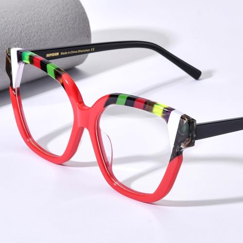 Image of HEPIDEM Multicolor Acetate Glasses Frame Women,Oversize Round Optical Eyeglasses 9345