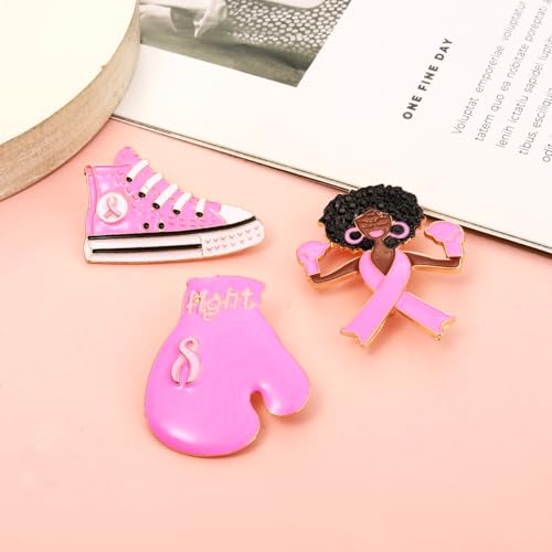 Image of Breast Cancer Awareness Pins for Women Enamel Pink Ribbon Lapel Pins Fight Breast Cancer Brooches Heart Hope Butterfly Brooch Pins Breast Cancer Awareness Jewelry Accessories Outfits