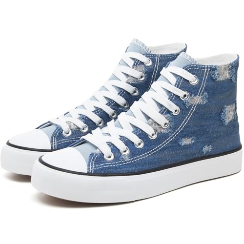 Womens High Top Sneakers,Black Canvas Tennis Shoes for Womens Fashion Lace Up Casual Shoes,Classic High Tops Walking Comfort Sneakers for Women