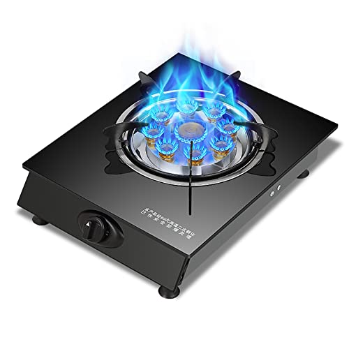 Aouoeeo Placa de Gas, Encimera de Gas, Cocina de Gas de 30 cm con Quemador, encimera de Vidrio Templado Negro, Olla de Hierro Fundido Antideslizante.