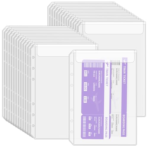 VOKOY 28 Pack A5 Binder Pockets with Flap for 6-Ring Binder, Premium No Zipper Cash Envelopes Waterproof Binder Inserts Money Folders Organizer Document Filing Bags for Cards Photos Stickers, 1 Pocket