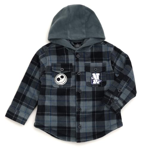 Disney Nightmare Before Christmas Plaid Flannel Hooded Shacket with Fleece Lining Toddler to Big Kid Sizes (3T - 14-16)