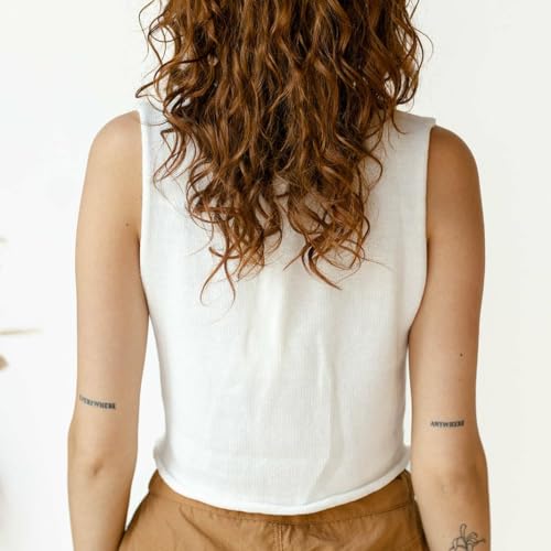Image of Women Y2K Knit Vest Tops Sleeveless V Neck Hook Eye Button Down Crotchet Crop Top Raw Hem Tank Top Summer Vacation
