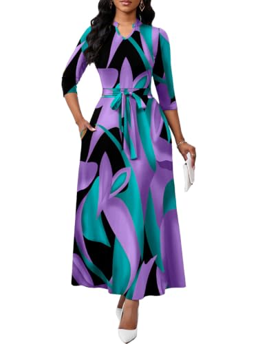 Image of BubFee Maxi Dresses for Women Semi Formal Long Dress 3 /4 Sleeve Casual A-line Church Dresses with Pockets