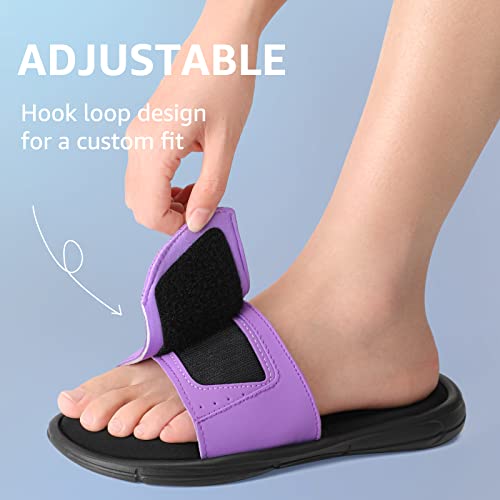 Stq Womens Memory Foam Slide Sandals Comfort Aqua Orthopedic Slides Adjustable Sport Sandals With Soft Cushion Footbed Black Purple, 7 Us #TOP2
