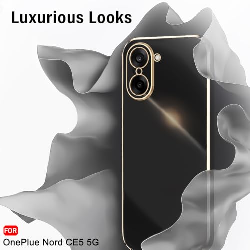 Image of TheGiftKart Luxurious Golden-Plated Back Cover Case for OnePlus Nord CE 5 5G | Raised Lips for Camera & Screen Protection | Shockproof Design | Stylish Cover for OnePlus Nord CE5 (TPU, Black)