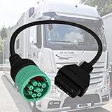 VZG J1939 Adapter Cable for Heavy Duty Trucks and Commercial Vehicles,Green Type 2 J1939 Male to 16pin OBD2 Female Cable,9 Pin to OBD2 Adapter Connector Work with OBD Scanner for Diesel Trucks