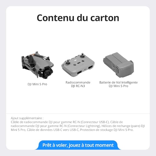 DJI Mini 5 Pro, certifié C0, drone ultra-léger avec caméra, CMOS 1 pouce, détection d'obstacles omnidirectionnelle, ActiveTrack 360°, rotation de la nacelle à 225°, drone 4K pour débutants