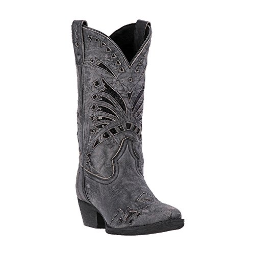 Laredo Womens Stevie Tooled-Inlay Snip Toe Dress Boots Mid Calf Mid Heel 2-3" - Black2