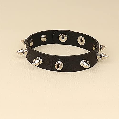 yaozeio Punk Studded Spike Bracelet for Men Black Leather Bracelets for Women Rivet Buckle Gothic Bracelet Spiked Goth Bracelet Cosplay Halloween Costume Accessories Wristband - Image 4
