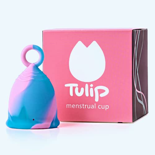 Image of Menstrual Cup with Ring Easy Removal - Sustainable Tampon and Pad Alternative - Reusable - Soft Flexible No Leak 12 Hr Protection (Small Blue)