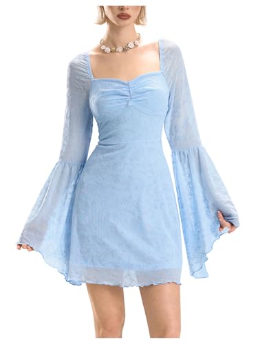 Image of WDIRARA Women's Floral Jacquard Mesh Gothic Dress Bell Long Sleeve A Line Vintage Dresses