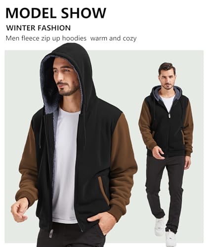 Image of GEEK LIGHTING Men's Fleece-Lined Zip Up Hoodie, Thick Hooded Jacket Winter Warm Athletic Sweatshirt