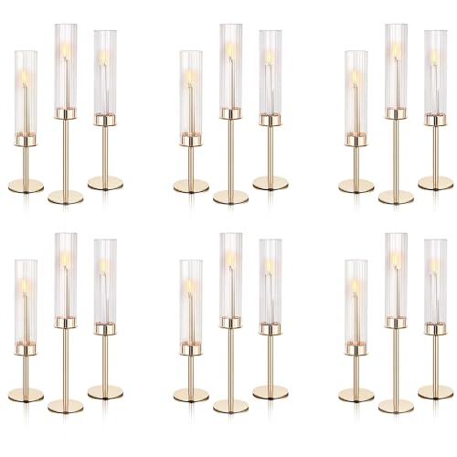 Ronasip Tall Hurricane Glass Candlestick Holders for Taper Candles Table