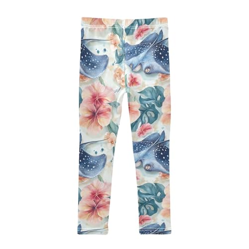 Boccsty Blue Stingray Pink Flowers Girls Leggings Kids Yoga Pants Dance Active Tights 4T2