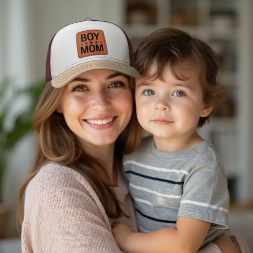 Image of Mother Mama Mom Hat for Women Leather Patch Baseball Mom Trucker Cap Gifts for Mothers Day Birthday