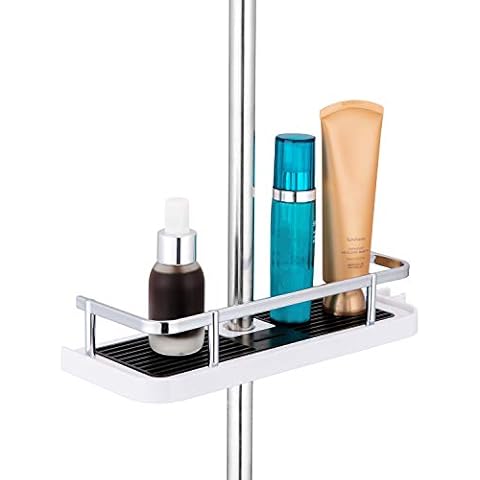 ASTOTSELL Bathroom Shower Shelf, Shower Organiser Caddy Storage Rack No Drilling Needed Shower Pole Shelf with Buckle and Shower Head Hook for 18mm-25mm Shower Pole Cover