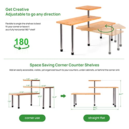 Ollieroo 3 Tier Corner Shelf Bamboo Countertop Organizer Bookshelf Display Shelves Space Saving Rack For Living Room, Kitchen, Office #TOP2