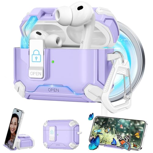 Image of ZORBES Compatible with AirPods Pro 3 Case, Purple TPU Cover with Carabiner | Wireless Charging Support, Secure Lock, Scratch-Resistant TPU, Easy Attachment for Daily Carry