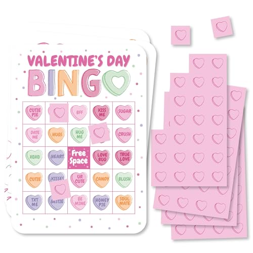 Big Dot of Happiness Valentine Hearts Bingo Game, Candy Hearts Picture Cards with Markers, Interactive Party Entertainment Set, Family-Friendly Valentine's Day Party Activity Game - Set of 18 by Big Dot of Happiness - Used condition - US$8.86