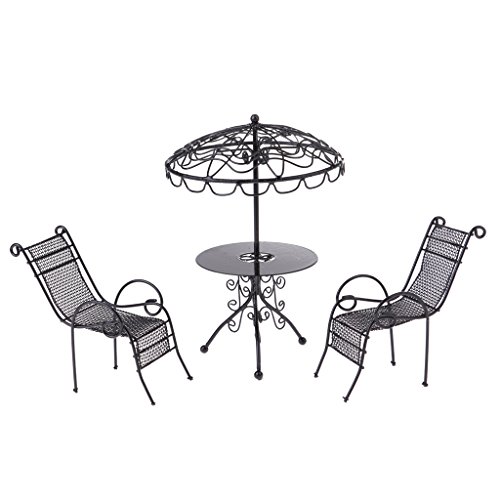 Maison de poupée décoration miniature 1/12 table et chaise en métal noir