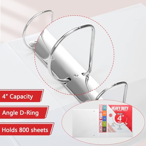 Image of Sinload 6 Pcs 3 Ring Binder, 4 Inch Large Capacity D Ring Binders with Pockets, 8.5 inch x 11 inch Presentation Folder View Binder with Customizable Clear Cover for Documents Files Projects (White)