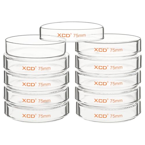 XCD - XCD Glass Petri Dishes, 10 Pack Borosilicate Glass Cell Culture Dishes Autoclavable Lab Dishes with Clear Lid for Laboratory Use, 75x15 mm