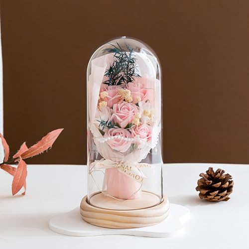 造花 花束 バラ 7輪 枯れない花 光る LED ライト 付き ギフト ミニブーケ 母の日 薔薇 造花 かすみ草 ブーケ プレゼント 人気 フラワー 花 誕生日 部屋 インテリア 飾り 結婚記念日 彼女への贈り物(ピンク) [3]