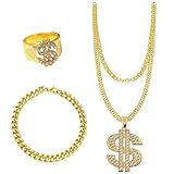 【Hip Hop Style Set】This hip hop outfit includes rapper accessories and dollar sign necklace, perfect for creating a personalised hip hop look. Whether you're attending a party or a hip hop concert, you'll turn heads 【Alloy Material】We use alloy mater...