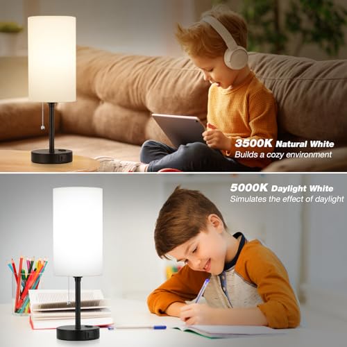 Image of 17 inch Bedside Lamp for Bedroom - USB A+C Port, AC Outlet,3 Color Temperature