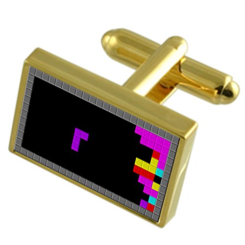 Gemelos Tetris con clip de corbata de acero gris y pasador grabado para camisas de puño francés
