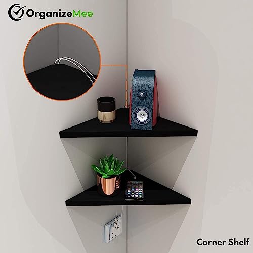 Image of OrganizeMee Corner Shelf For Wall,Bathroom Organizer,Shelves Decoration Items For Living Room Bedroom corner,Long Life Than Wood,Glass Self Decor Show Pieces floating shelfs Home Bedroom Rack,Kitchen Corners Organizers,1YR Warranty:Black Set of 4