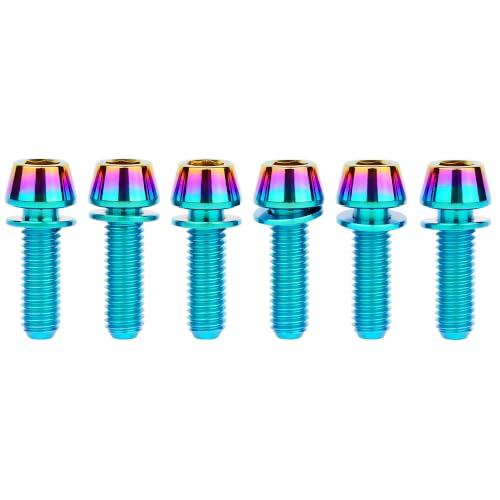 Image of Titanium Ti Allen Hex M5x16 18mm Tapered Head Bolt with Washer Screw for Bicycle Stem Parts Pack of 6 (Iridescent Blue, M5x16mm)