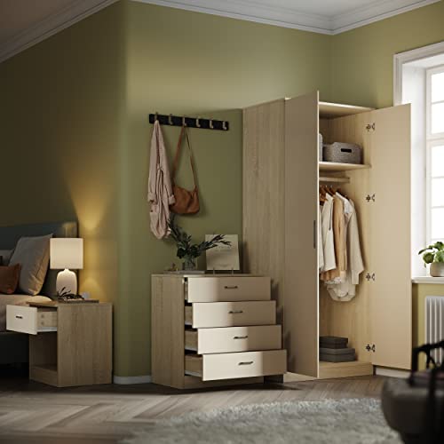 ELEGANT Modern High Gloss Wardrobe and Cabinet Furniture Set Bedroom 2 Doors Wardrobe with Mirror and 3 Drawer Chest and Bedside Cabinet - Image 9
