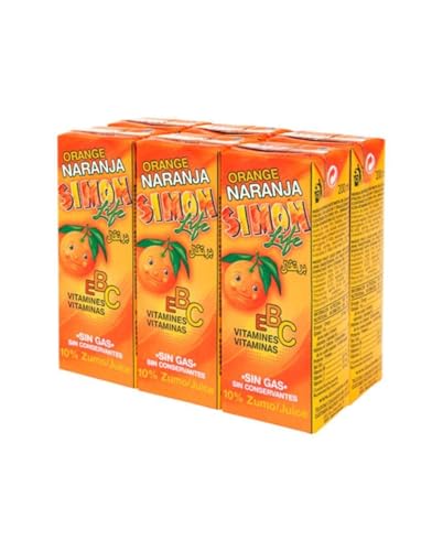 Zumo de Naranja Simón Life 20 cl Pack 6 Brik – Bebida Refrescante Sin Gas con Zumo de Frutas | Formato Infantil Práctico para Meriendas, Colegio y Consumo Individual
