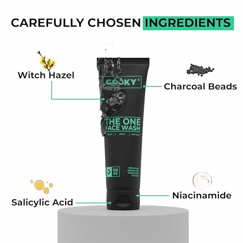 Image of Cocky - The One Face Wash for Men | All-in-One Deep Cleansing, De-Tan, Detox, Anti-Acne | Powered by Witch Hazel, Salicylic Acid, Niacinamide & Charcoal Beads | Sulphate & Paraben Free | Mild Luxe Fragrance | 120 ml