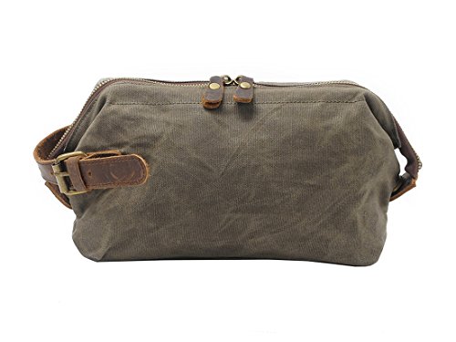 VRIKOO Vintage Canvas Toiletry Bag Cosmetic Makeup Shaving Dopp Kit Small Travel Wash Bags for Men & Women