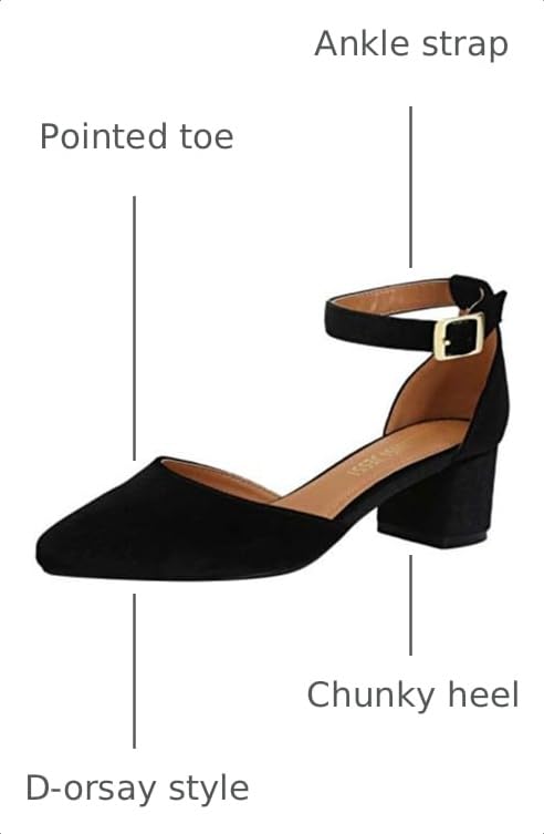 Image of MAIERNISI JESSI Unisex Men's Women's Pointed Toe Ankle Strap Pumps, 2.17 Inch Block Heel, D'Orsay Style