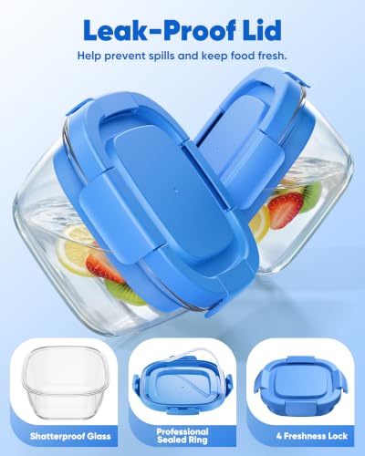 Image of Canfanni Glass Salad Container, 56oz Bowl with Airtight Lids, Tray, Fork