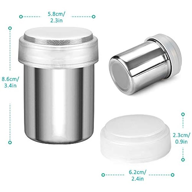 Accmor 2 Pack Powdered Sugar Shaker Duster, Cinnamon Shaker Flour Sifter, Fine Mesh Stainless Steel Dredge for Baking Soda Flour Cinnamon Cocoa