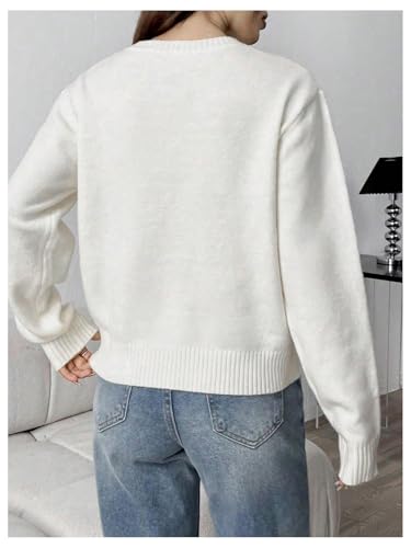Image of SweatyRocks Women's Flag Pattern Long Sleeve Round Neck Sweater Casual Loose Pullover Sweater