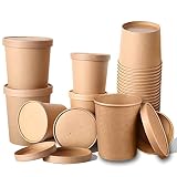 Fayemoon Fayemoon134 20 Pièces Gobelet en Papier Kraft avec Couvercles, Gobelets à Soupe Marron , 450ml,16OZ, Preuve D'huile et d'eau, pour Sandwich, Gâteau au Fromage, Hamburger