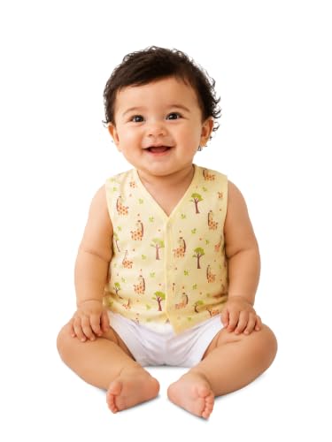Image of Kidbea Bamboo Muslin Jhabla for Newborn Baby, V-Neck Sleeveless Button Jhabla Shirt, Soft Breathable Infant Kids Clothing for Summer Wear