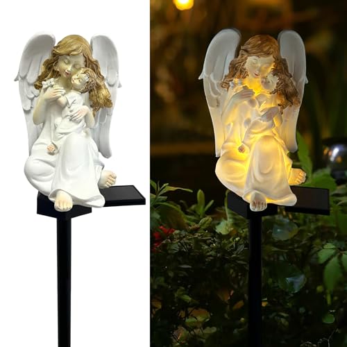 LAIAMER Luci solari da giardino a forma di angelo, impermeabili, per esterni, decorazione a energia solare, per cimitero, tomba, cortile, patio, prato, portico (angelo)