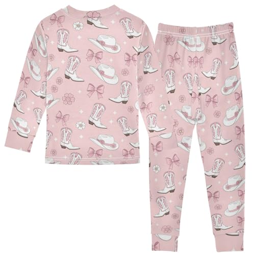 Pajama Sets Long Sleeve Cowgirl Boots Hats Flowers Soft Comfy Sleepwear 2 Piece PJS 3-8T3